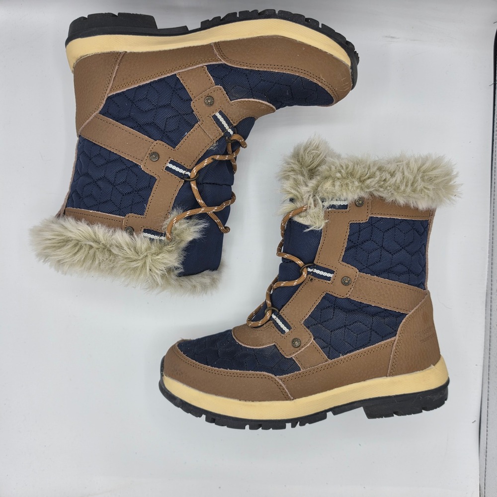 Bearpaw Marina Snow Boots Womens 7 Navy Brown Waterproof Faux Fur Lined TPR